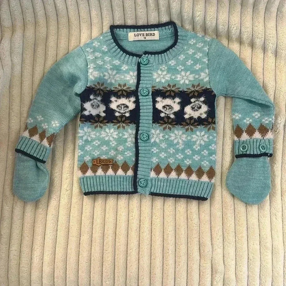 Love Bird - NWOT - knit  cardigan sweater with mittens. Size 12 months - Picture 1 of 6